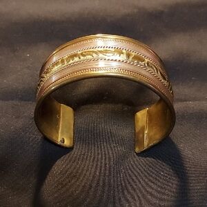 Vintage Two-Tone Etched Metal Cuff Bracelet - Gold and Rose 5.5 In Vintage 1950s